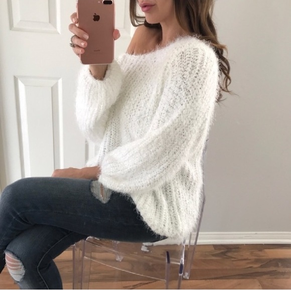 white fluffy sweaters